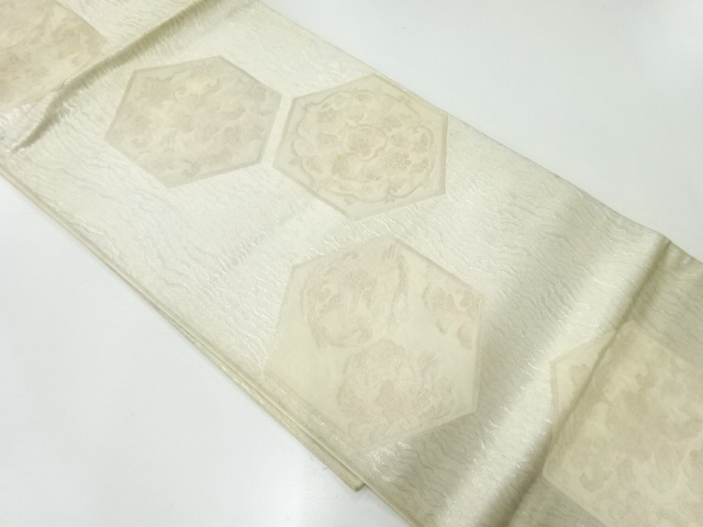 アンティーク　亀甲に鳳凰・花模様織出し袋帯（材料）